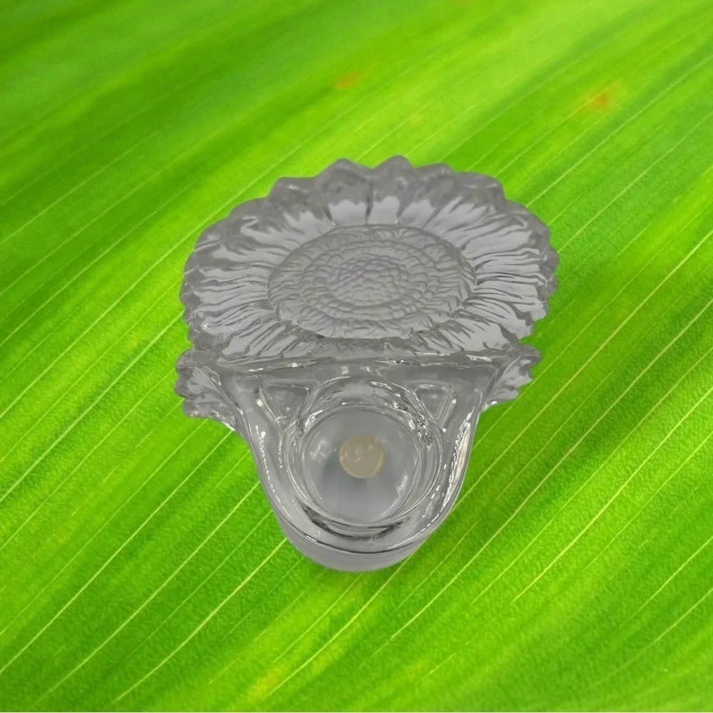 Partylite Clear Frosted Glass Sunflower Candle Tealight Holder